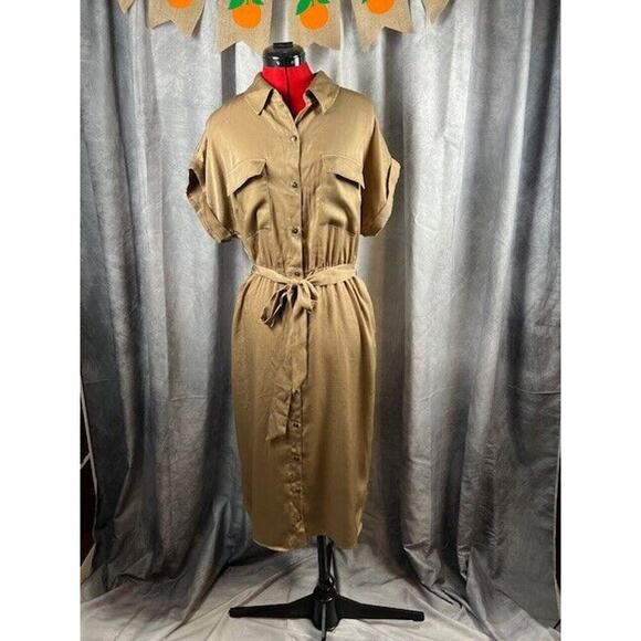 Socialite Dress Large Cocoa Womens Button Down Short Sleeve Dress - Picture 1 of 7